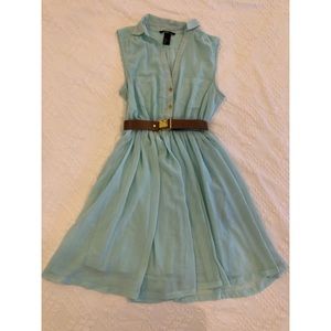 Mint green belted shirt dress